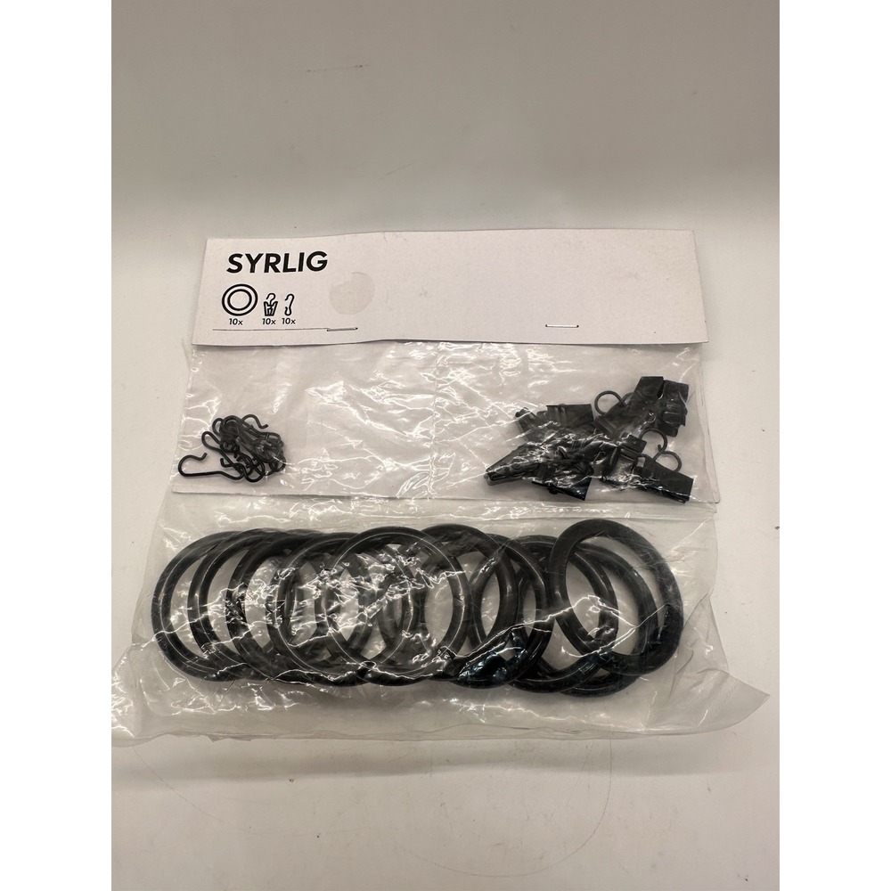 IKEA SYRLIG Curtain‎ Rings Clips Hooks Set Black 10 Pack